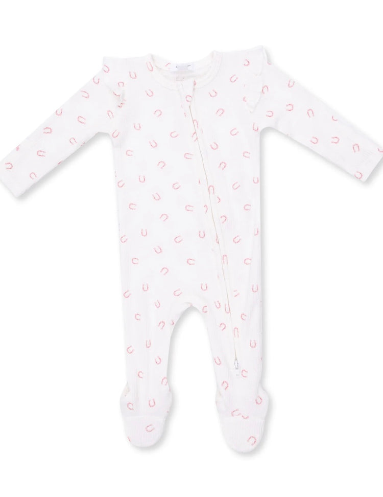 Little Horseshoes PInk 2 Way Ruffle Zipper Footie