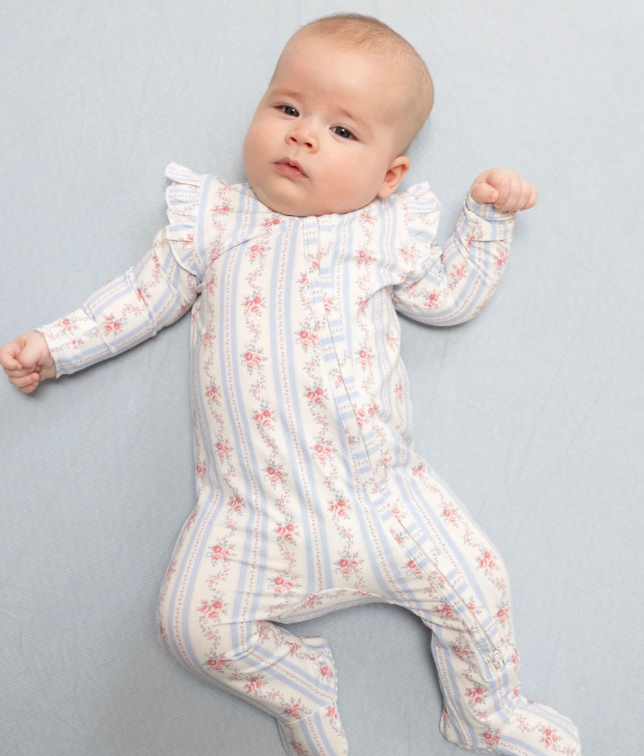 Anna Floral Stripe Zipper Footie
