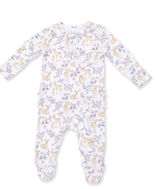 Floral Deer Ruffle Zipper Footie