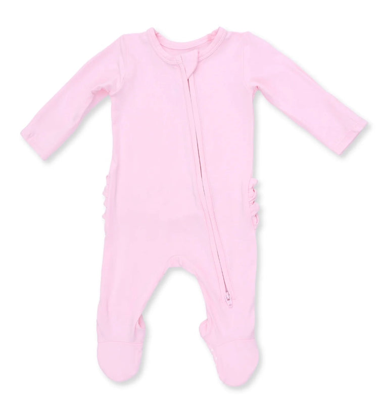 Solid Pink a Boo Ruffle Zipper Footie