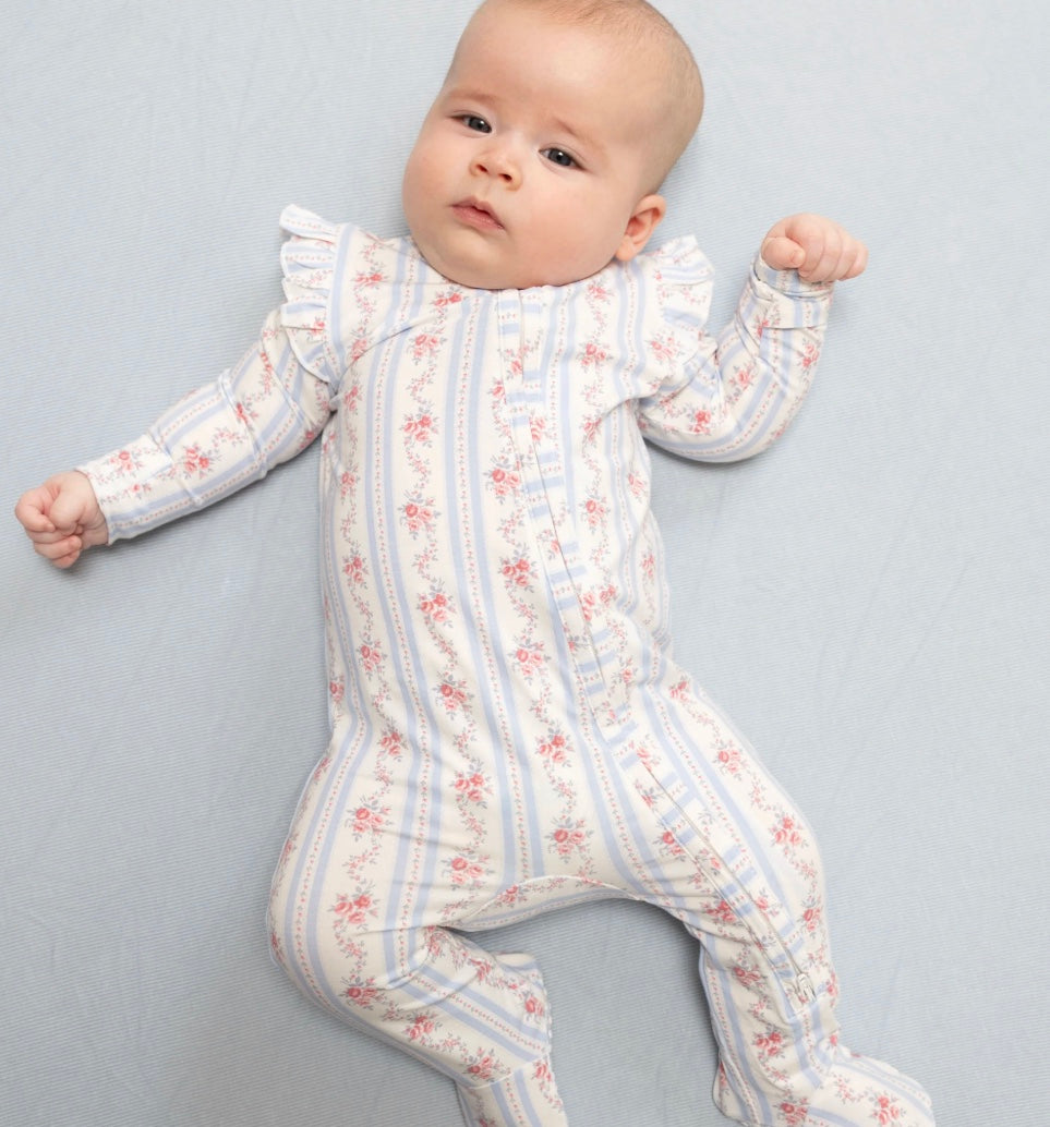 Floral Stripe Two Way Ruffle Footie