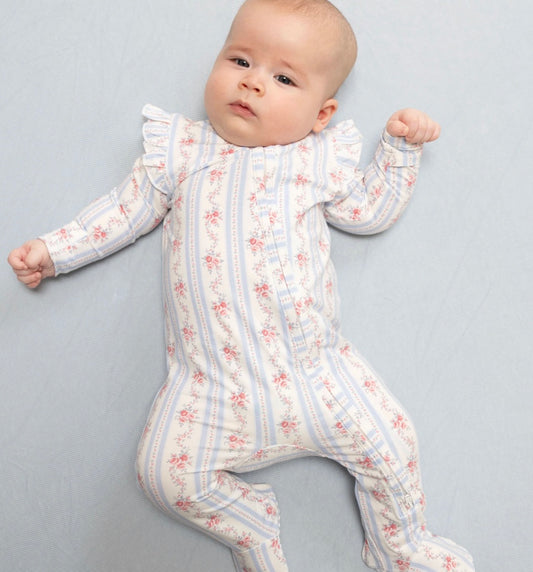 Floral Stripe Two Way Ruffle Footie
