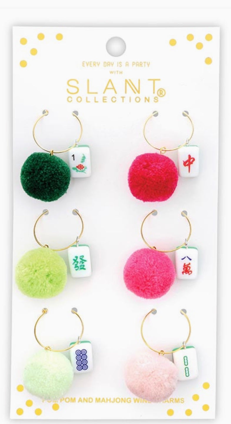 Mahjong Pom Pom WIne Charms