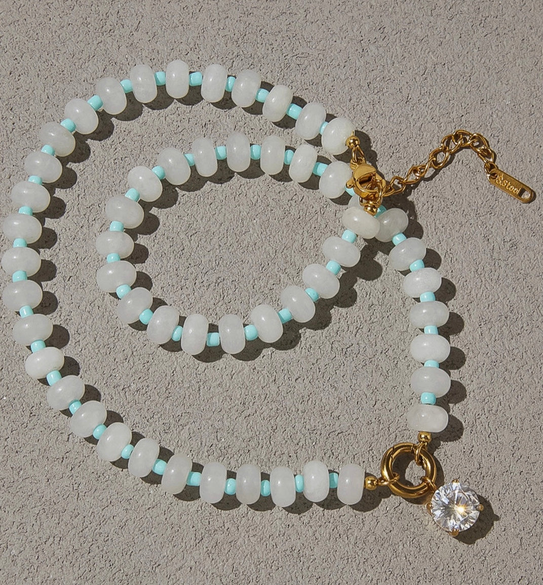 18 K Non Tarnish White Boho Beaded Necklace