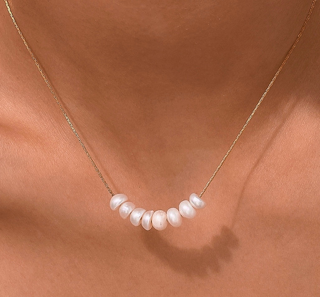 Gold Pearl Bar Necklace