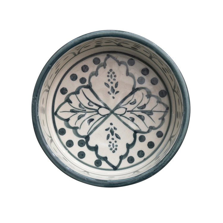 Hand Painted Stoneware Pet Bowl w/Design