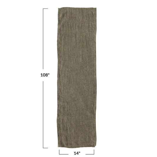 Stonewashed Olive Green Linen Table Runner