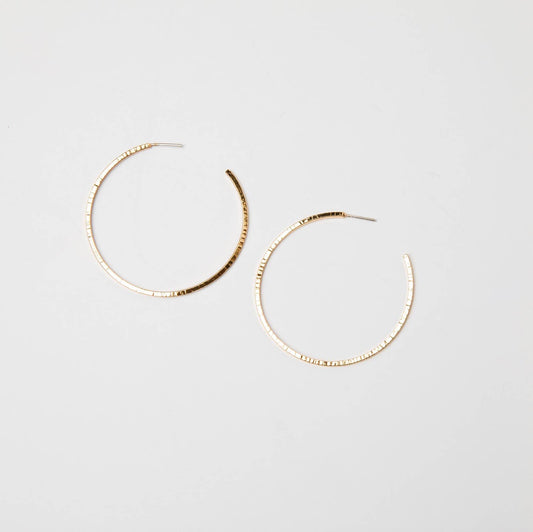 Brenda Grands Thin Hammered  Hoops Gold